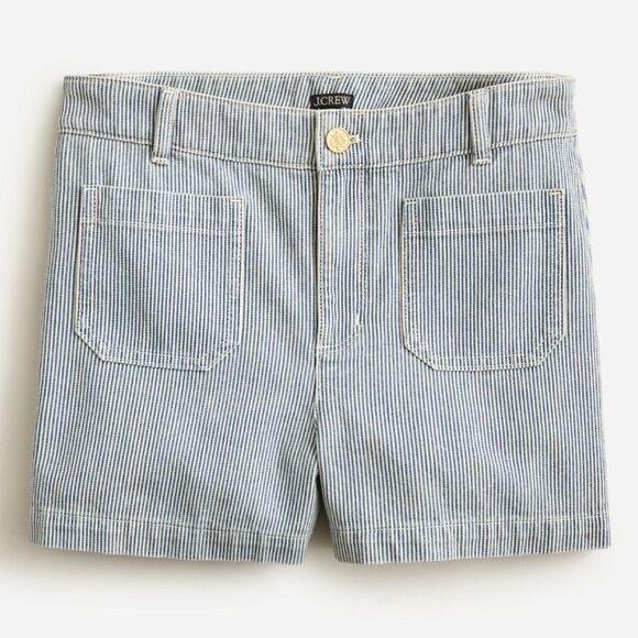 EUC J. Crew Patch-Pocket Striped Denim Shorts, Blue/White, Sz. 10 - Picture 1 of 7